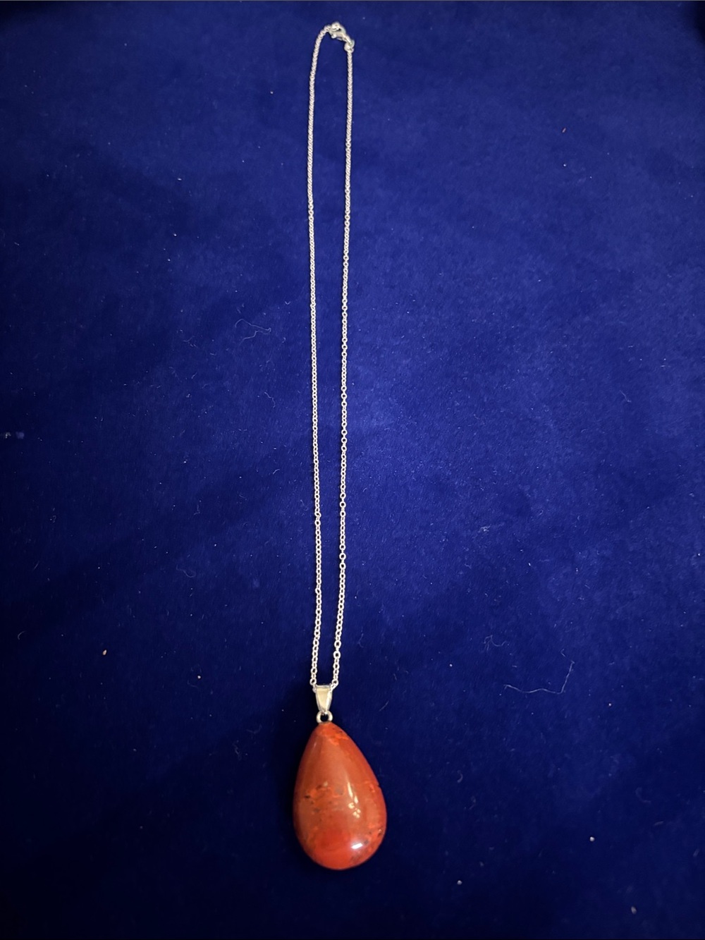 Genuine Natural Red Jasper Pendant on 22” sterling silver chain